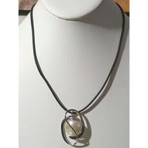 Majorica Faux Button Pearl Leather Cord Sterling Silver Pendant Necklace